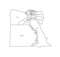 Vector isolated illustration of simplified administrative map of Egypt. Borders and names of the regions. Black line silhouettes.