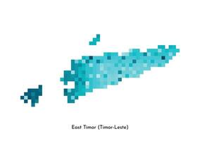 Vector isolated geometric illustration with simplified icy blue silhouette of East Timor, Timor Leste map. Pixel art style for NFT template. Dotted logo with gradient texture on white background