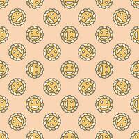 Beautiful Smiling Flower vector colored seamless pattern in Groovy style
