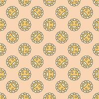 Beautiful Smiling Flower vector colored seamless pattern in Groovy style