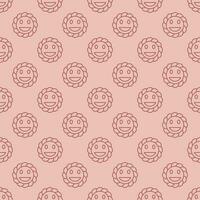 Happy Round Smiling Flower vector outline seamless pattern in Groovy style