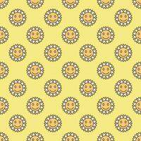 Flower with Smiling Face vector Hippie Vintage style colored seamless pattern