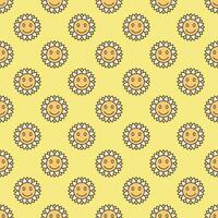 Flower with Smiling Face vector Hippie Vintage style colored seamless pattern