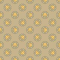 Hippie Smiling Flower vector Groovy Style colored seamless pattern