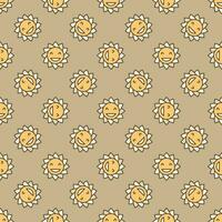 Hippie Smiling Flower vector Groovy Style colored seamless pattern