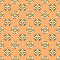 Groovy Smiling Flower Character vector simple colored seamless pattern