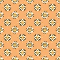 Groovy Smiling Flower Character vector simple colored seamless pattern