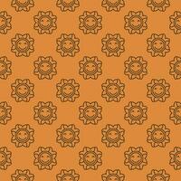 Groovy Flower vector outline orange seamless pattern