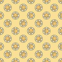 Geometric Flower in Groovy 70s style vector colored seamless pattern
