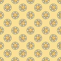 Geometric Flower in Groovy 70s style vector colored seamless pattern