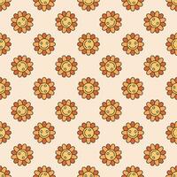 Hippie Flower with Cute Smiling Face vector Hippie Retro style colored seamless pattern