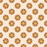 Hippie Flower with Cute Smiling Face vector Hippie Retro style colored seamless pattern