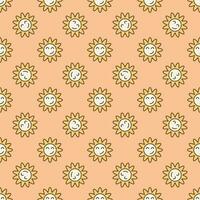 Hippie Groovy Smiling Flower vector colored seamless pattern