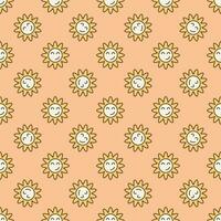 Hippie Groovy Smiling Flower vector colored seamless pattern