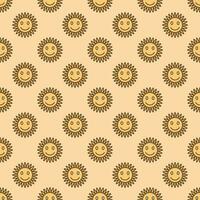 Funny Flower with Cute Smiling Face vector Hippie style colored seamless pattern