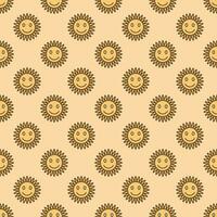 Funny Flower with Cute Smiling Face vector Hippie style colored seamless pattern