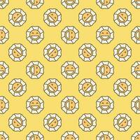 Funny Flower with Smiling Face vector colored seamless pattern in Groovy style