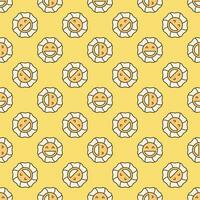 Funny Flower with Smiling Face vector colored seamless pattern in Groovy style