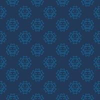 Smiling Face Flower in Groovy style vector blue thin line seamless pattern