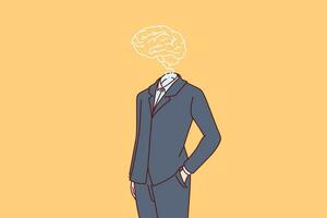 Smart business man with brain instead of head and high intelligence, keeps hands in pocket vector