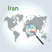 Magnified map of Iran with the flag of Iran enlargement of maps, Vector Art