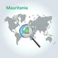 Magnified map Mauritania with the flag of Mauritania enlargement of maps, Vector Art