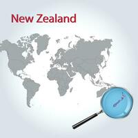 Magnified map of New Zealand with the flag of New Zealand enlargement of maps, Vector art