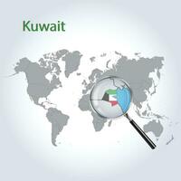 magnificado mapa Kuwait con el bandera de Kuwait ampliación de mapas, vector Arte