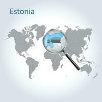 Magnified map Estonia with the flag of Estonia enlargement of maps, Vector Art