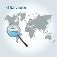 Magnified map of El Salvador with the flag of El Salvador enlargement of maps, Vector Art