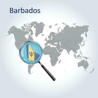 Magnified map Barbados with the flag of Barbados enlargement of maps, Vector Art