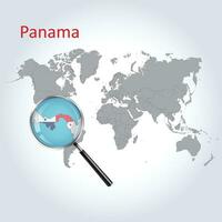 Magnified map Panama with the flag of Panama enlargement of maps Vector Art