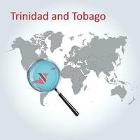 Magnified map of Trinidad and Tobago with the flag and enlargement of maps, Vector Art