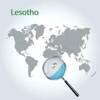 Magnified map Lesotho with the flag of Lesotho enlargement of maps, Vector Art