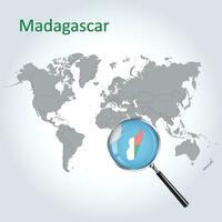 magnificado mapa Madagascar con el bandera de Madagascar ampliación de mapas, vector Arte