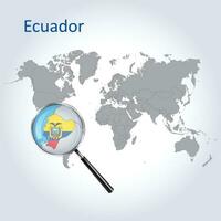 Magnified map Ecuador with the flag of Ecuador enlargement of maps, Vector Art