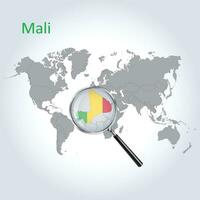 Magnified map Mali with the flag of Mali enlargement of maps, Vector art