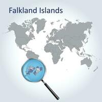 Magnified map Falkland Islands with the flag of Falkland Islands enlargement of maps, Vector Art