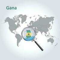 Magnified map Ghana with the flag of Ghana enlargement of maps, Vector Art