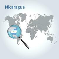 Magnified map Nicaragua with the flag of Nicaragua enlargement of maps, Vector Art