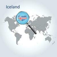 Magnified map Iceland with the flag of Iceland enlargement of maps, Vector Art