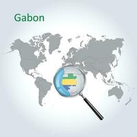 Magnified map Gabon with the flag of Gabon enlargement of maps, Vector Art