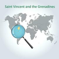 Magnified map Saint Vincent and the Grenadines with the flag and enlargement of maps, Vector Art