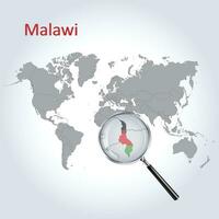 Magnified map Malawi with the flag of Malawi enlargement of maps, Vector Art