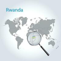 Magnified map Rwanda with the flag of Rwanda enlargement of maps Vector Art