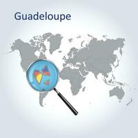 Magnified map Guadeloupe with the flag of Guadeloupe enlargement of maps, Vector Art