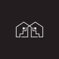 linked house triangle stairs thin line logo vector
