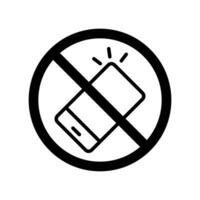 Vector black line icon forbidden to turn on the sound on the phone isolated on white background