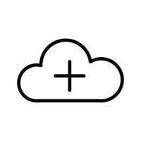 Vector black line icon add a file to the cloud isolated on white background