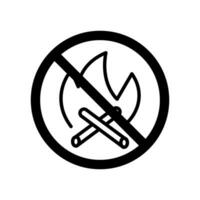 Vector black line icon forbidden to make fires isolated on white background